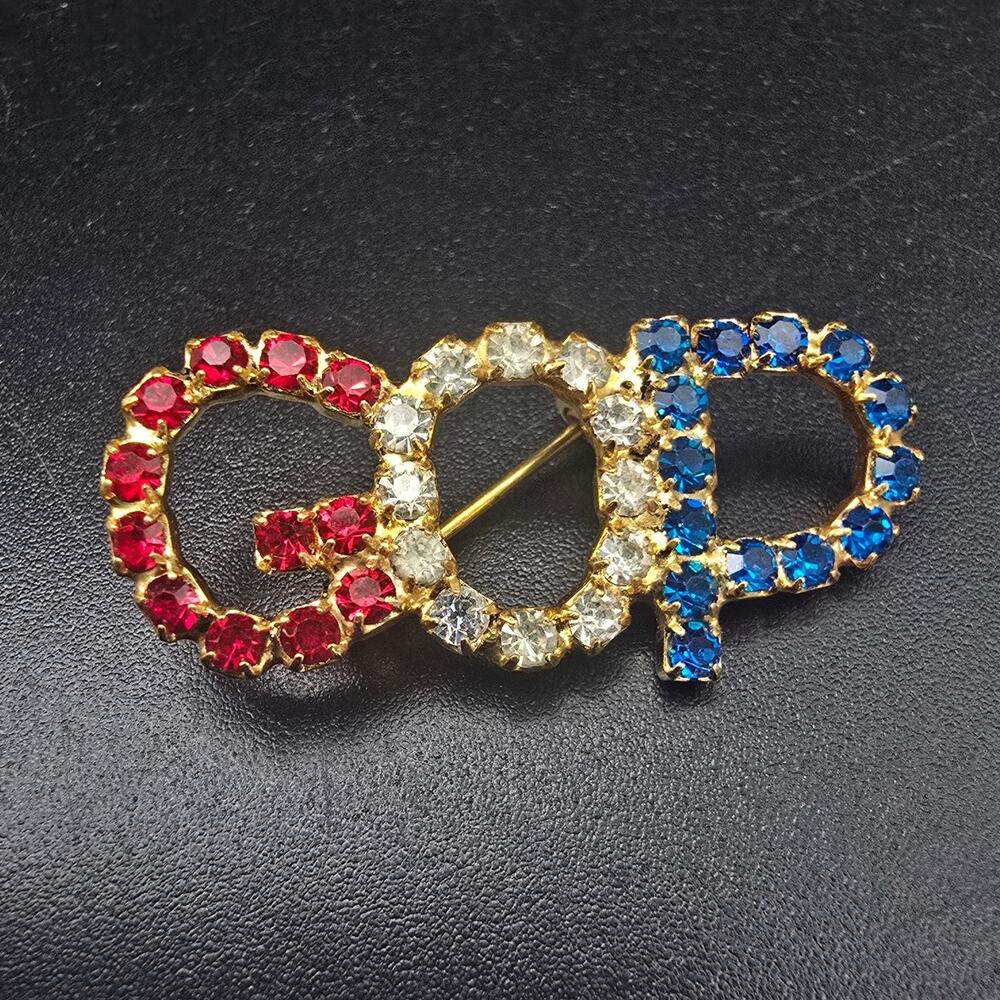GOP Republican Rhinestone Brooch Political Election Vintage NOS